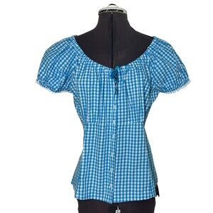 Waldschütz 100% breathable cotton Vintage Blue Gingham Trachtenbluse Top M/40-42